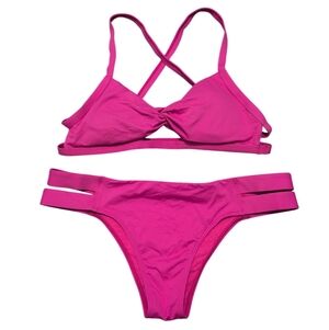 Abercrombie & Fitch Bikini Barbie Pink Strappy Cheeky Large Top Medium Bottoms